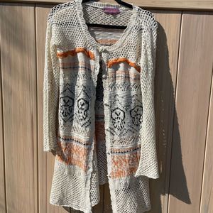 Sweet Sinnamon Boho Cream Patterned Open Cardigan